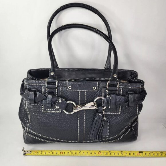 Like New Vintage Coach Hampton Black Pebbled Leather Handbag Tote Purse m - Picture 2 of 13